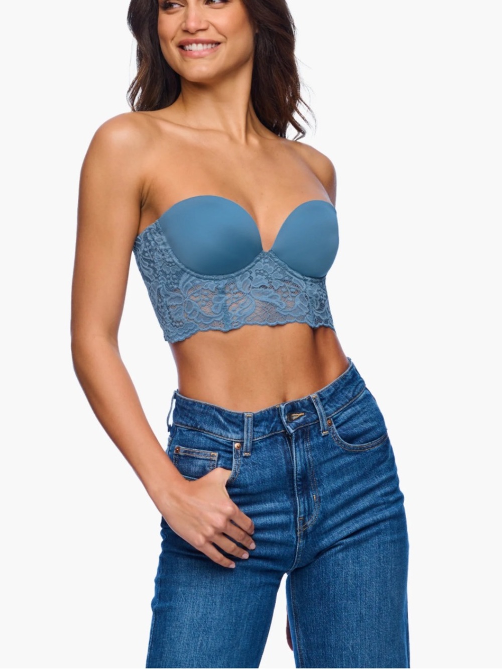 Cosabella jhansi bustier Slate Blue Strapless Longline Lace Bra NWT